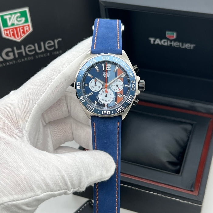 TAG Heuer Formula 1 Quartz Chronograph "Gulf Edition" - Blue Calfskin Leather Strap