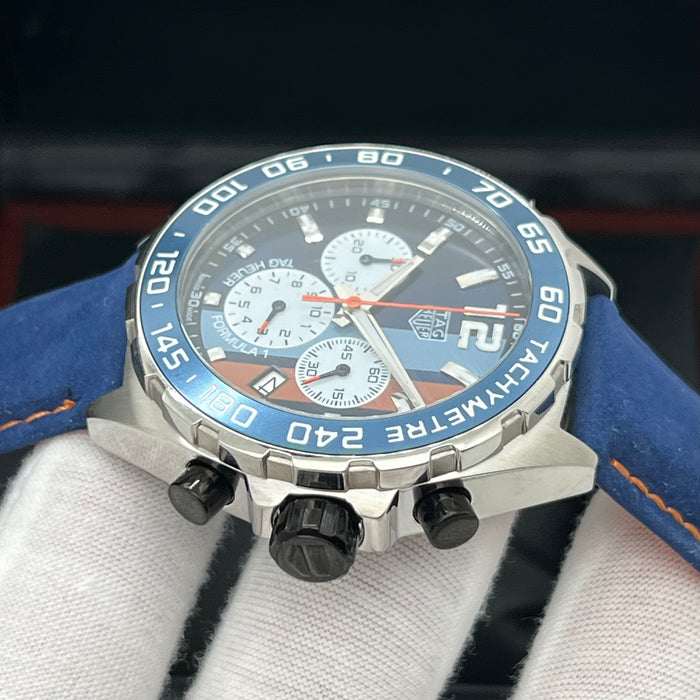 TAG Heuer Formula 1 Quartz Chronograph "Gulf Edition" - Blue Calfskin Leather Strap