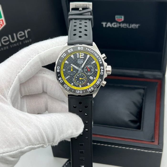 TAG Heuer Formula 1 Quartz Chronograph 43mm Yellow Dial - Perforated Rubber Strap
