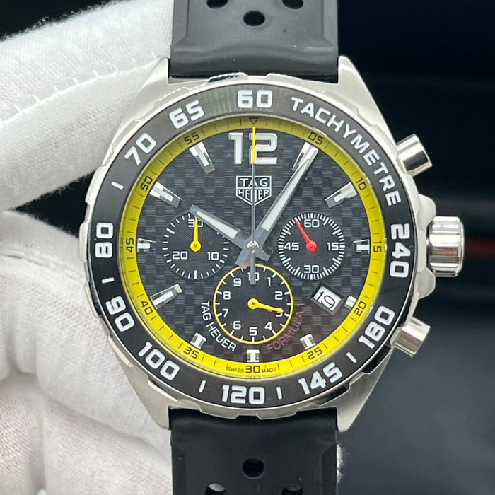 TAG Heuer Formula 1 Quartz Chronograph 43mm Yellow Dial - Perforated Rubber Strap