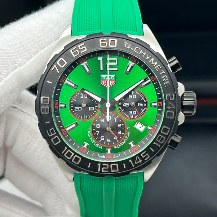 TAG Heuer Formula 1 Quartz Chronograph 43mm Green Dial - Green Rubber Strap