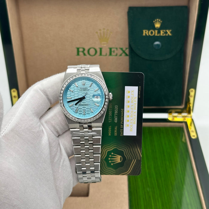 Rolex Oyster Perpetual 40MM Land-Dweller Ice Blue Dial with Diamond Bezel – Jubilee Bracelet