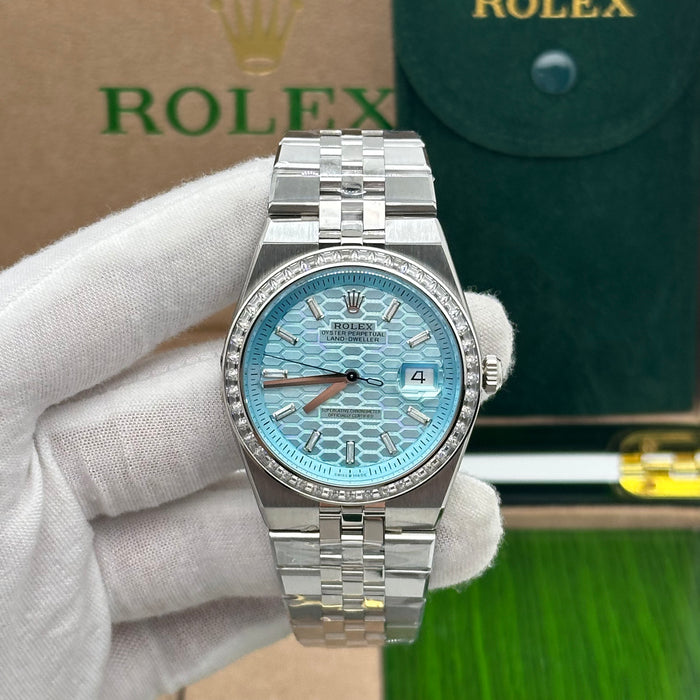 Rolex Oyster Perpetual 40MM Land-Dweller Ice Blue Dial with Diamond Bezel – Jubilee Bracelet