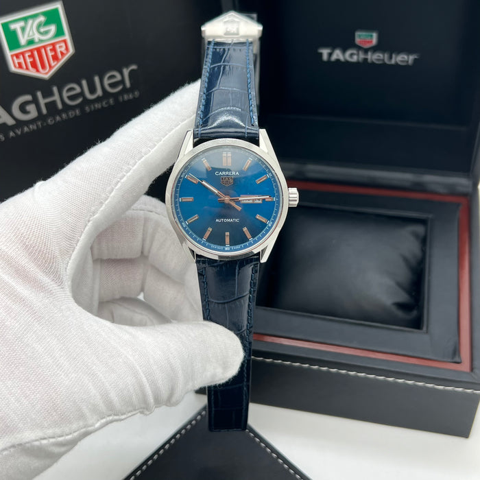 TAG Heuer Carrera Calibre 5 Day-Date Blue Dial - Blue Leather Strap