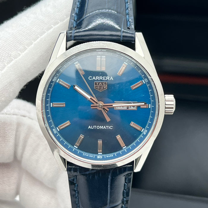 TAG Heuer Carrera Calibre 5 Day-Date Blue Dial - Blue Leather Strap