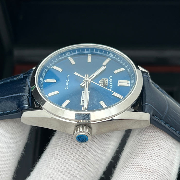 TAG Heuer Carrera Calibre 5 Day-Date Blue Dial - Blue Leather Strap
