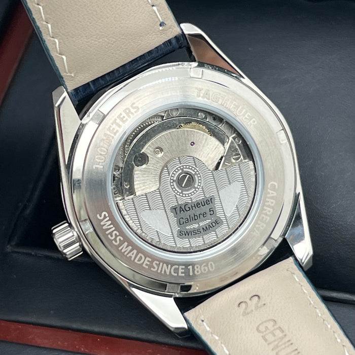 TAG Heuer Carrera Calibre 5 Day-Date Blue Dial - Blue Leather Strap