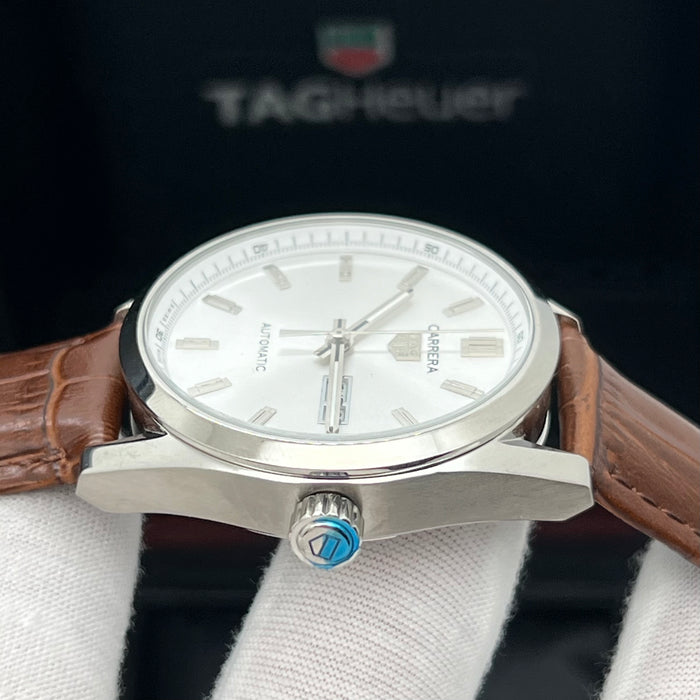 TAG Heuer Carrera Calibre 5 Day-Date Silver Dial - Brown Leather Strap