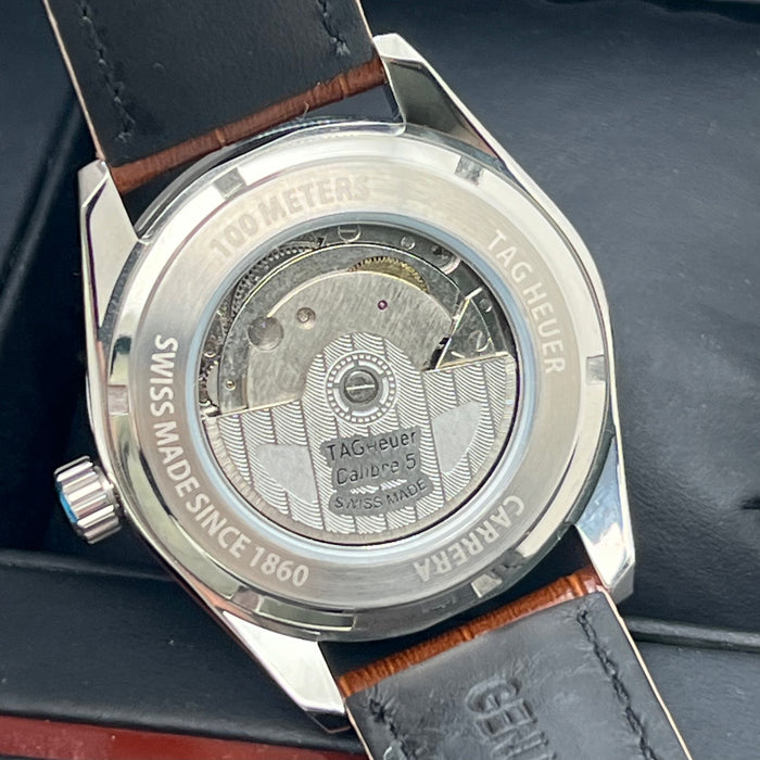 TAG Heuer Carrera Calibre 5 Day-Date Silver Dial - Brown Leather Strap