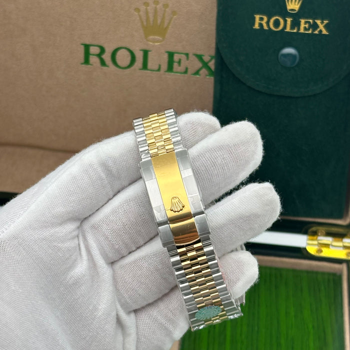 Rolex Datejust 36mm Two-Tone Jubilee Green Dial with Diamond Roman Numerals & Diamond Bezel