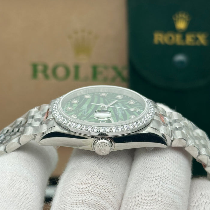 Rolex Datejust 36mm Oyster Perpetual Green Palm Motif Dial with Diamonds
