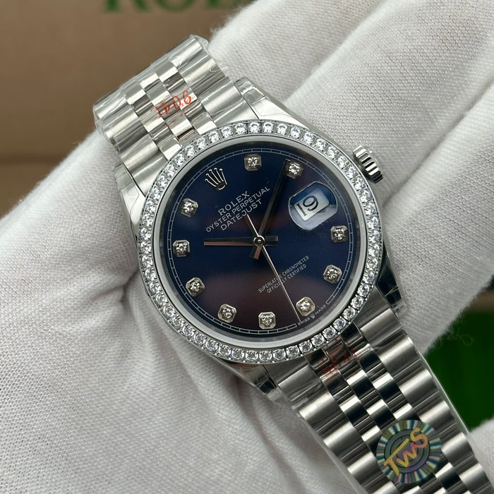 Rolex Datejust 36mm Blue Diamond Dial with Diamond Bezel – Jubilee Bracelet