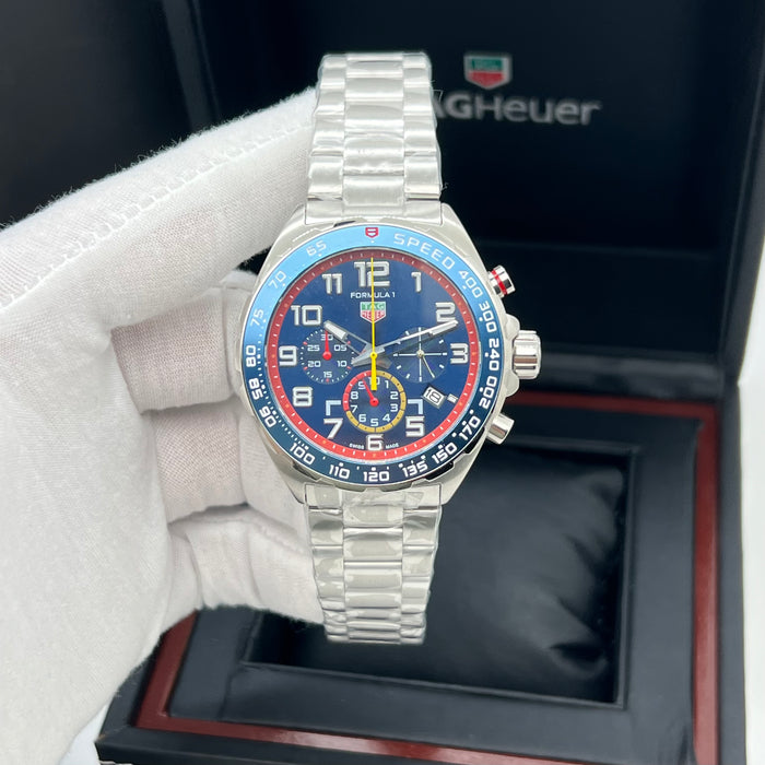 TAG Heuer Formula 1 Chronograph Blue Dial Red & Yellow Accents Stainless Steel Watch