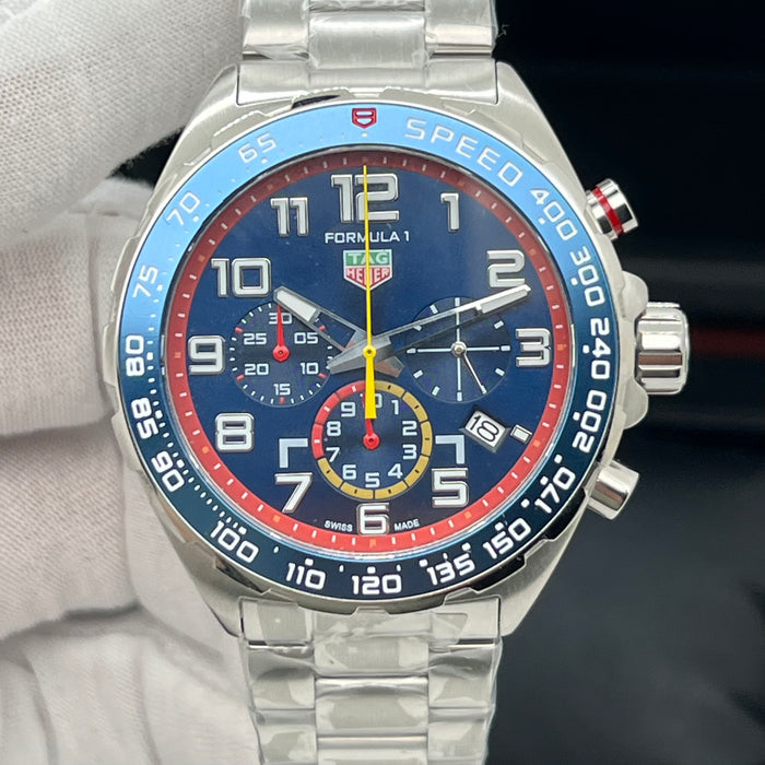 TAG Heuer Formula 1 Chronograph Blue Dial Red & Yellow Accents Stainless Steel Watch
