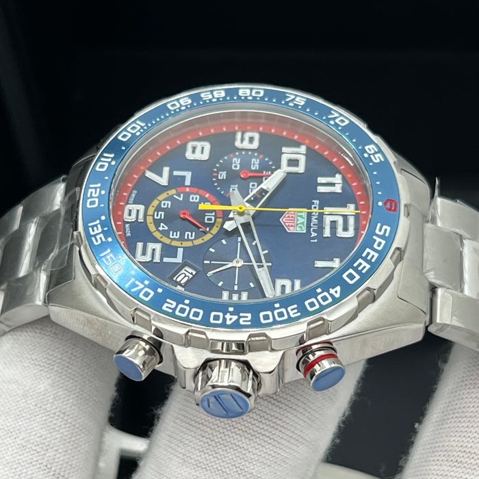 TAG Heuer Formula 1 Chronograph Blue Dial Red & Yellow Accents Stainless Steel Watch