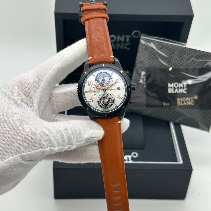 Montblanc Star Legacy Chronograph Automatic 42mm - White Dial With Tan Strap