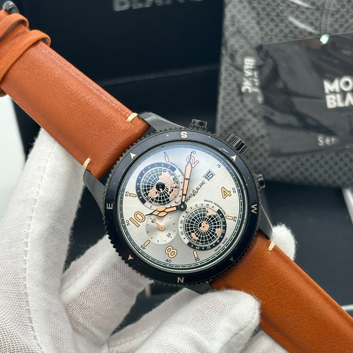 Montblanc Star Legacy Chronograph Automatic 42mm - White Dial With Tan Strap