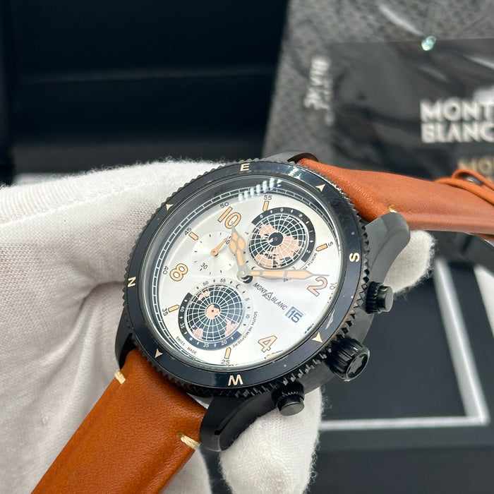 Montblanc Star Legacy Chronograph Automatic 42mm - White Dial With Tan Strap