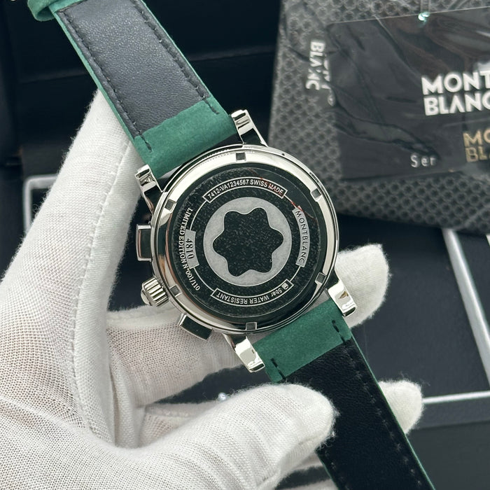 MontBlanc Time Walker Chronograph - Silver Case - Green Dial With Green Leather Strap