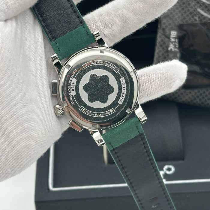 MontBlanc Time Walker Chronograph - Silver Case - Green Dial With Green Leather Strap