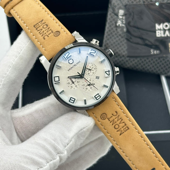 MontBlanc TimeWalker Chronograph Black - Tone Watch - Yellow Leather Strap