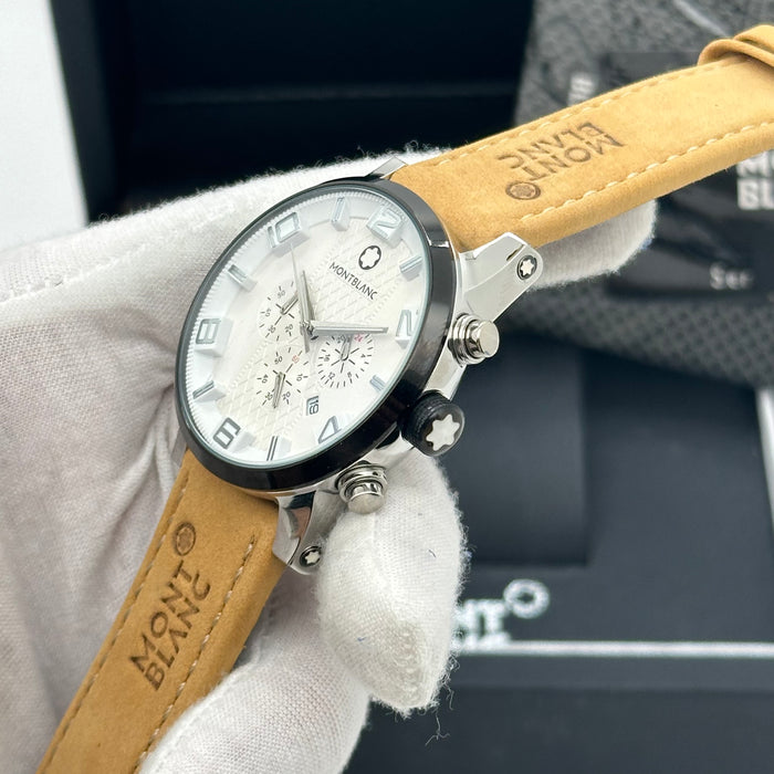 MontBlanc TimeWalker Chronograph Black - Tone Watch - Yellow Leather Strap