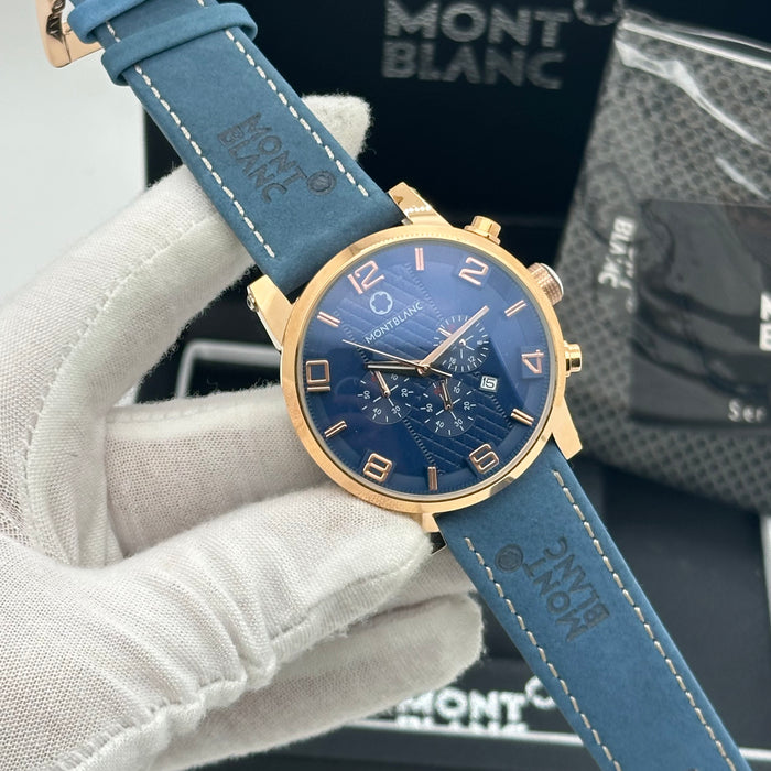Montblanc TimeWalker Chronograph – Rose Gold Blue Dial Leather Strap