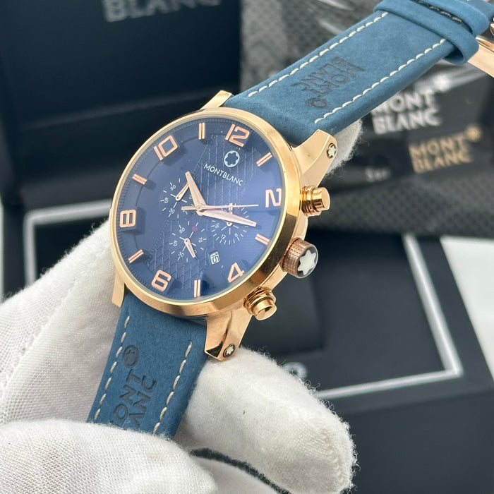Montblanc TimeWalker Chronograph – Rose Gold Blue Dial Leather Strap