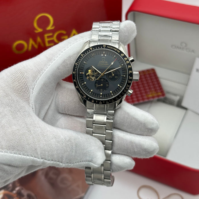 Omega Speedmaster Moonwatch – Open Heart Black Dial Co-Axial Chronograph (Homage Edition)