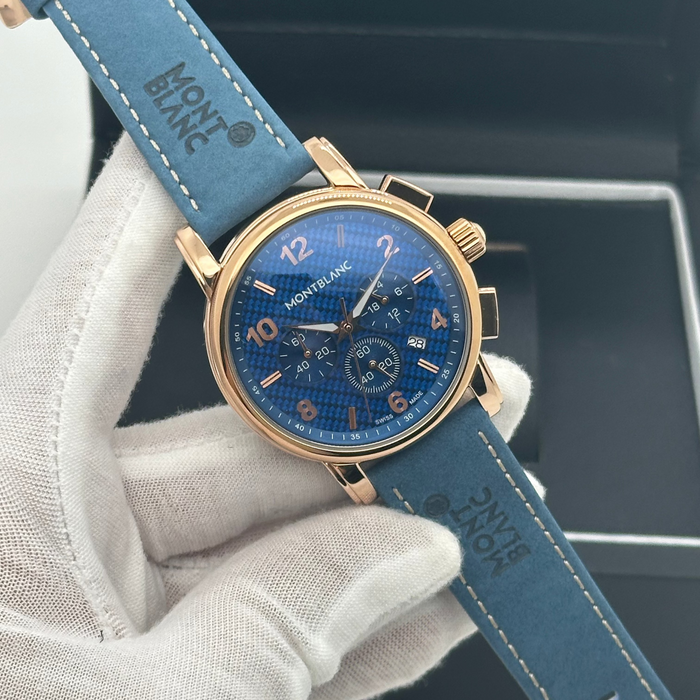Montblanc Heritage Chronograph – Rose Gold Blue Dial with Leather Strap