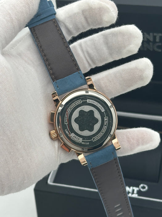 Montblanc Heritage Chronograph – Rose Gold Blue Dial with Leather Strap