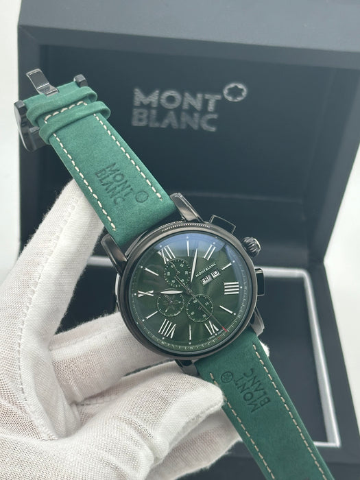 Montblanc Star Roman Chronograph – Green Dial with Black Case & Leather Strap
