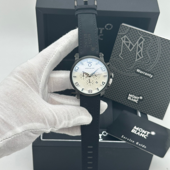 Montblanc Timewalker Chronograph – Black Case with Cream Dial & Leather Strap