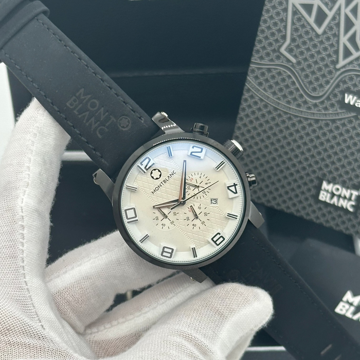 Montblanc Timewalker Chronograph – Black Case with Cream Dial & Leather Strap