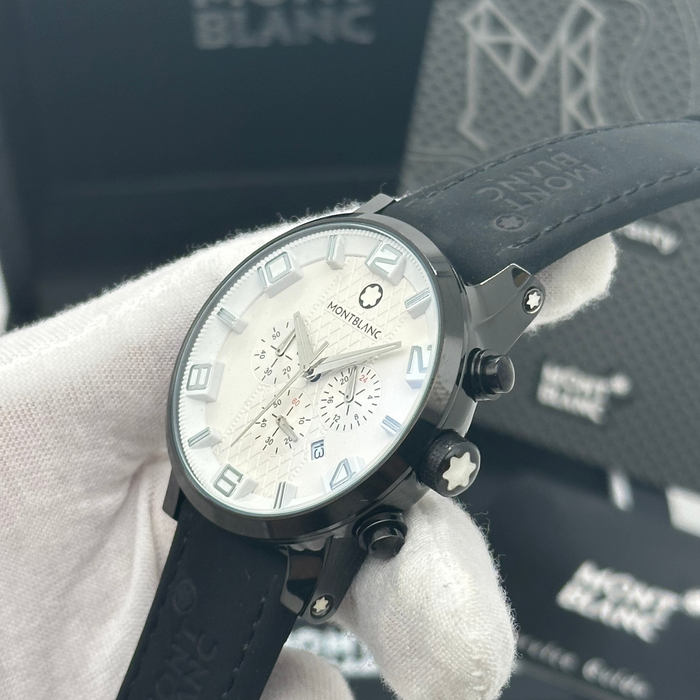 Montblanc Timewalker Chronograph – Black Case with Cream Dial & Leather Strap