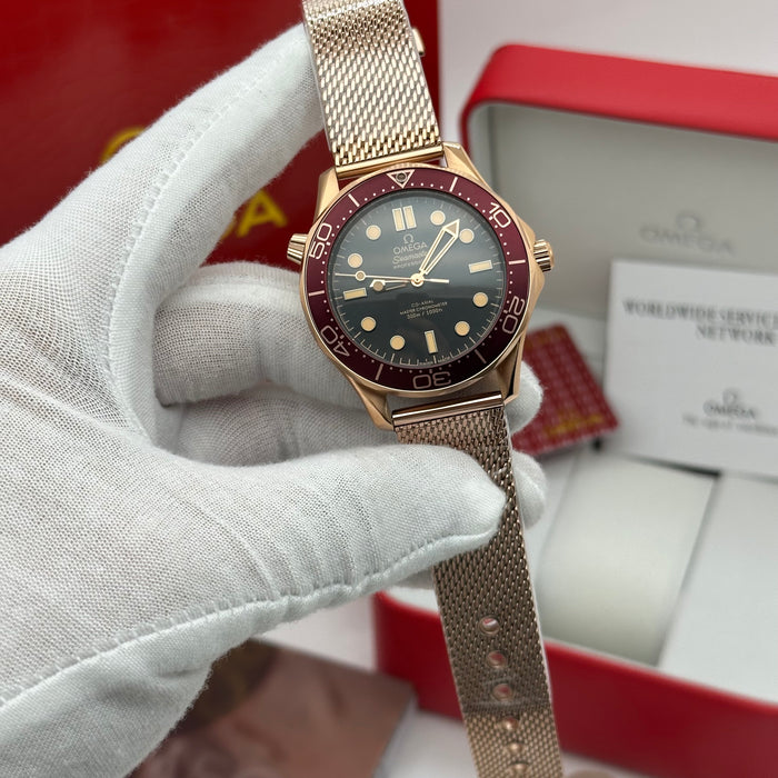 Omega Seamaster Diver 300M – Sedna Rose Gold Burgundy Dial Co-Axial Master Chronometer (Homage Edition)