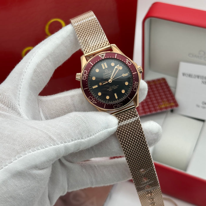 Omega Seamaster Diver 300M – Sedna Rose Gold Burgundy Dial Co-Axial Master Chronometer (Homage Edition)
