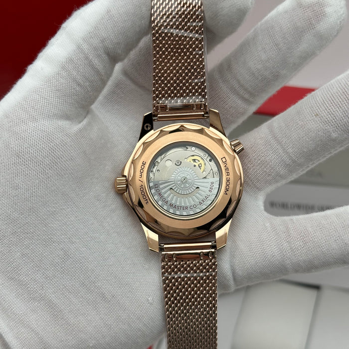 Omega Seamaster Diver 300M – Sedna Rose Gold Burgundy Dial Co-Axial Master Chronometer (Homage Edition)