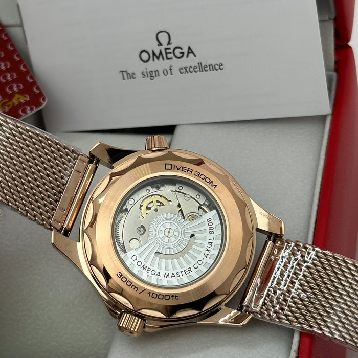 Omega Seamaster Diver 300M – Sedna Rose Gold Burgundy Dial Co-Axial Master Chronometer (Homage Edition)
