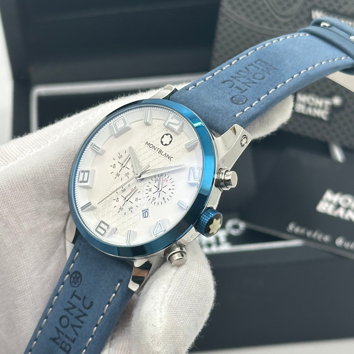 Montblanc Timewalker Chronograph – Blue Bezel with Cream Dial & Leather Strap