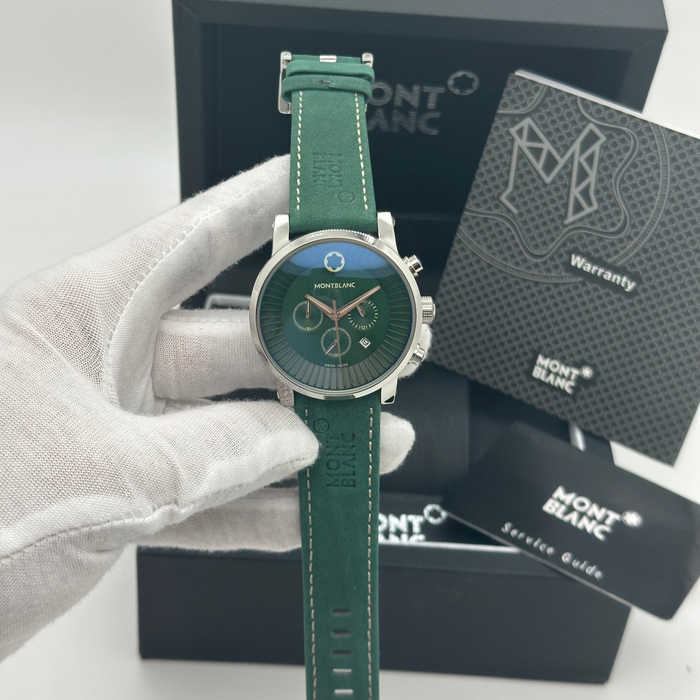 Montblanc Summit Chronograph – Green Dial with Stainless Steel Case & Leather Strap