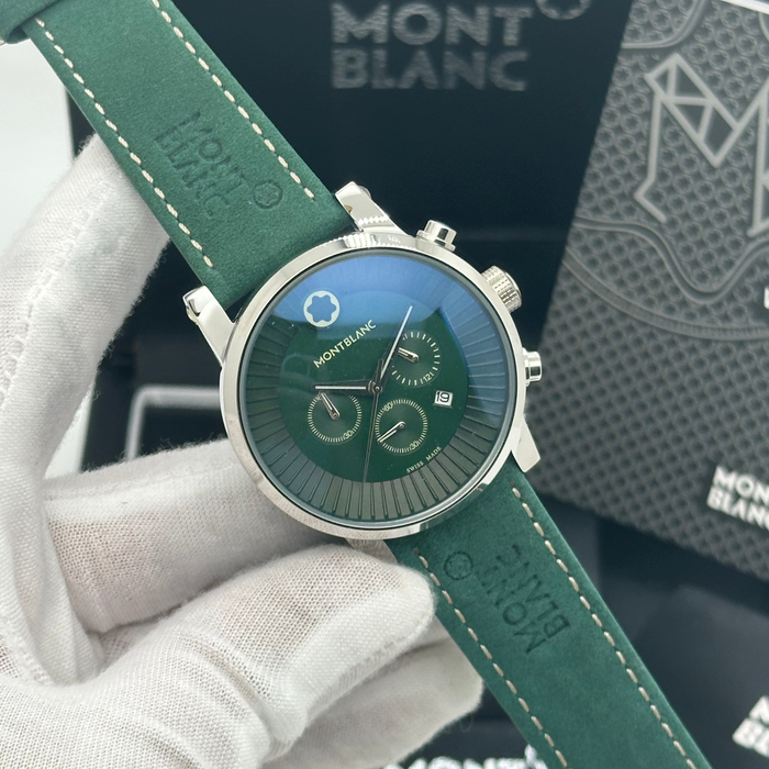 Montblanc Summit Chronograph – Green Dial with Stainless Steel Case & Leather Strap