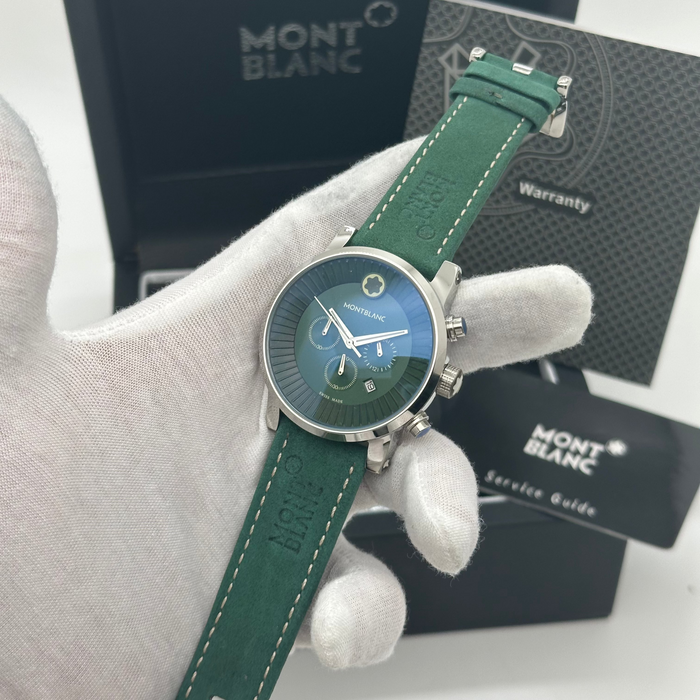 Montblanc Summit Chronograph – Green Dial with Stainless Steel Case & Leather Strap