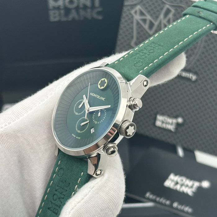 Montblanc Summit Chronograph – Green Dial with Stainless Steel Case & Leather Strap