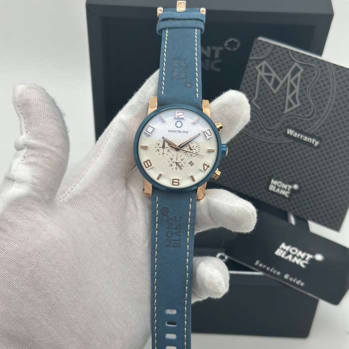Montblanc Timewalker Chronograph – Cream Dial with Blue & Rose Gold Case