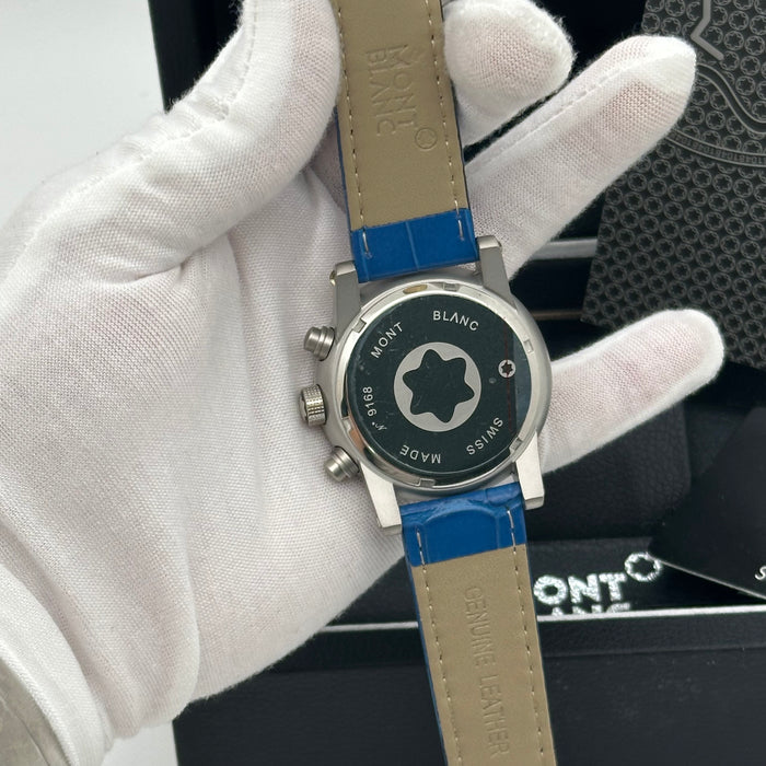 Montblanc Timewalker Chronograph – Blue & Silver Dial with Blue Leather Strap