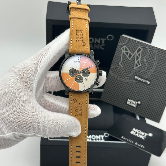 Montblanc Timewalker Chronograph – Sunset Orange Dial with Tan Leather Strap