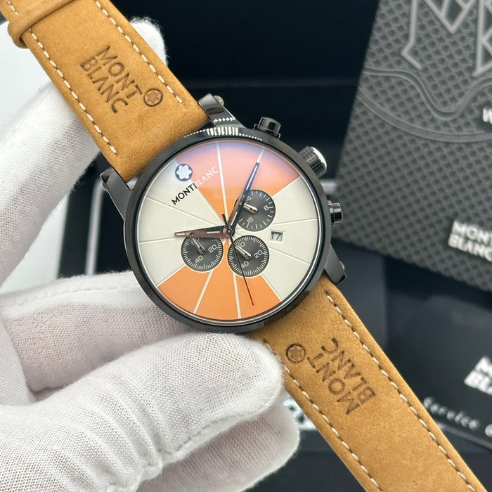 Montblanc Timewalker Chronograph – Sunset Orange Dial with Tan Leather Strap