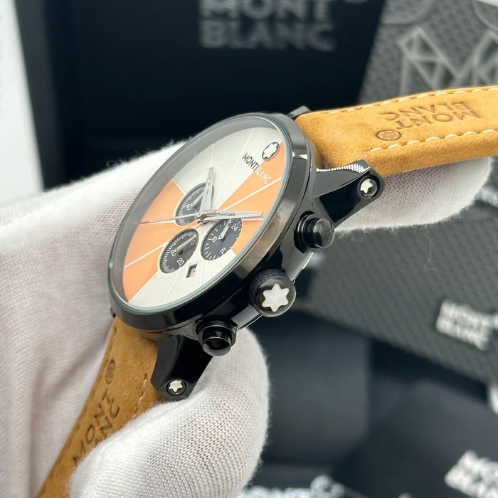 Montblanc Timewalker Chronograph – Sunset Orange Dial with Tan Leather Strap