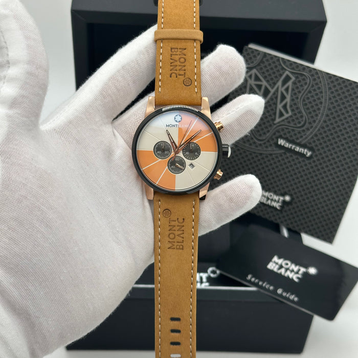 Montblanc Timewalker Chronograph – Sunset Orange Dial with Two‑Tone Case & Tan Strap